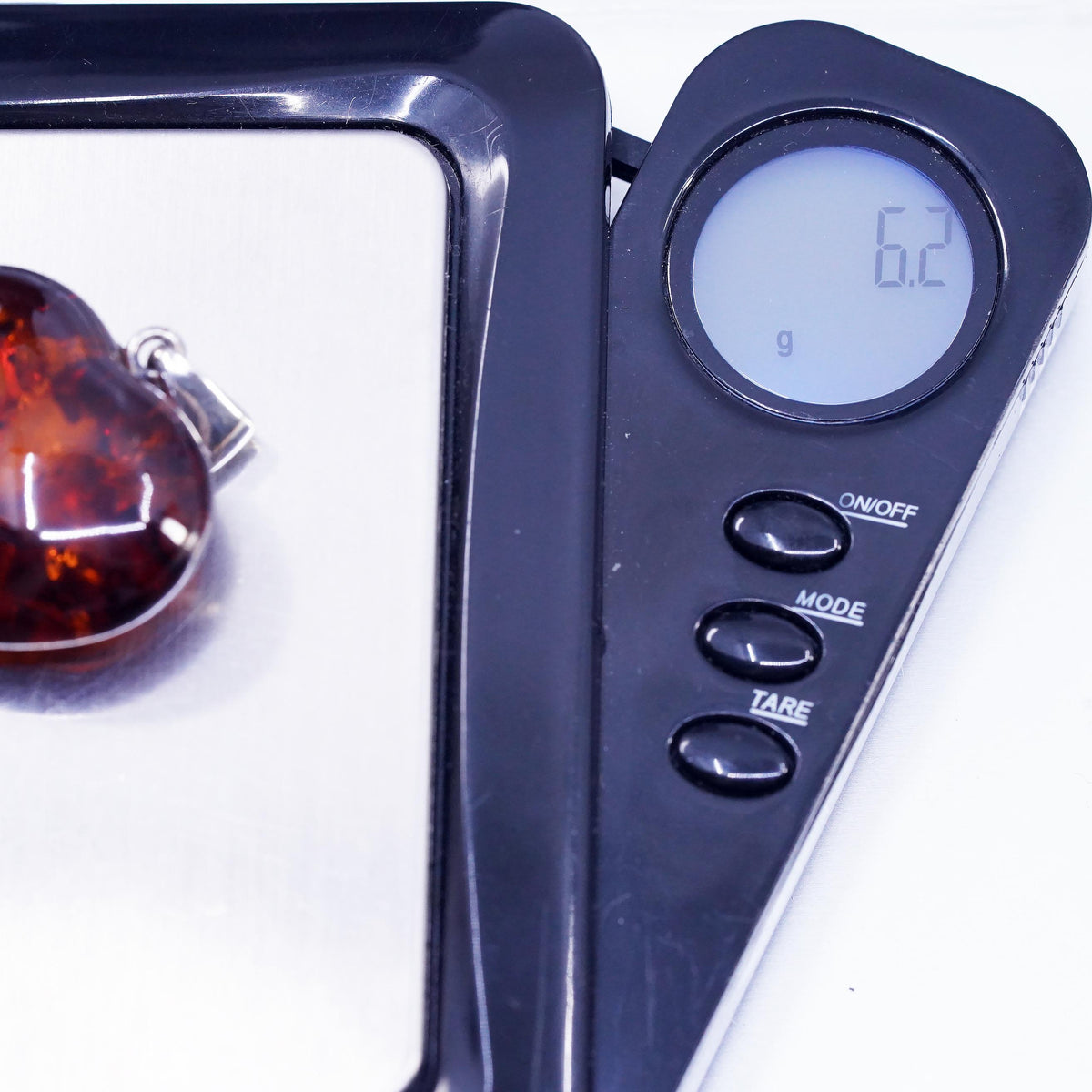 Vintage sterling 925 silver handmade pendant with heart amber