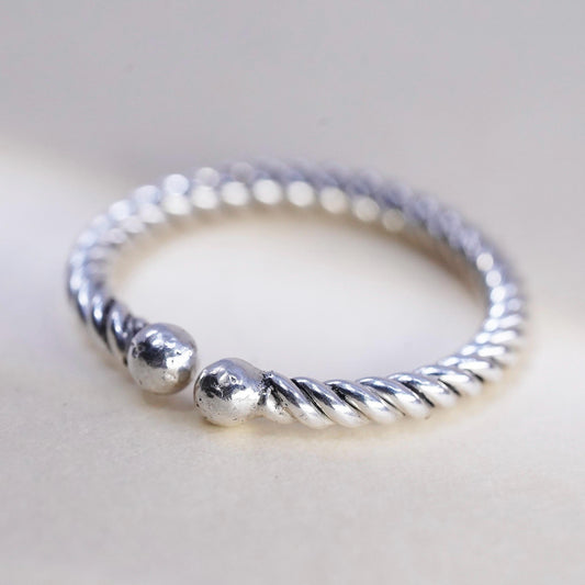 Size adjustable, vintage Sterling silver handmade ring, 925 cable band beads