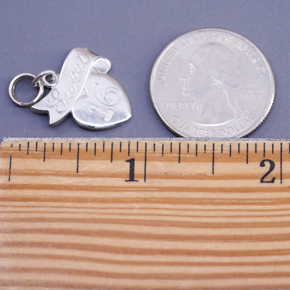 Vintage Sterling silver handmade pendant, 925 tag charm embossed "sweet 16"