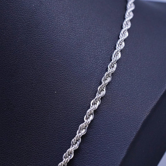20" 3mm, vintage Sterling silver handmade necklace, 925 diamond rope chain
