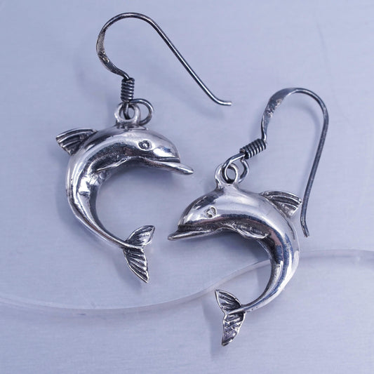 Vintage Sterling 925 silver handmade dolphin earrings