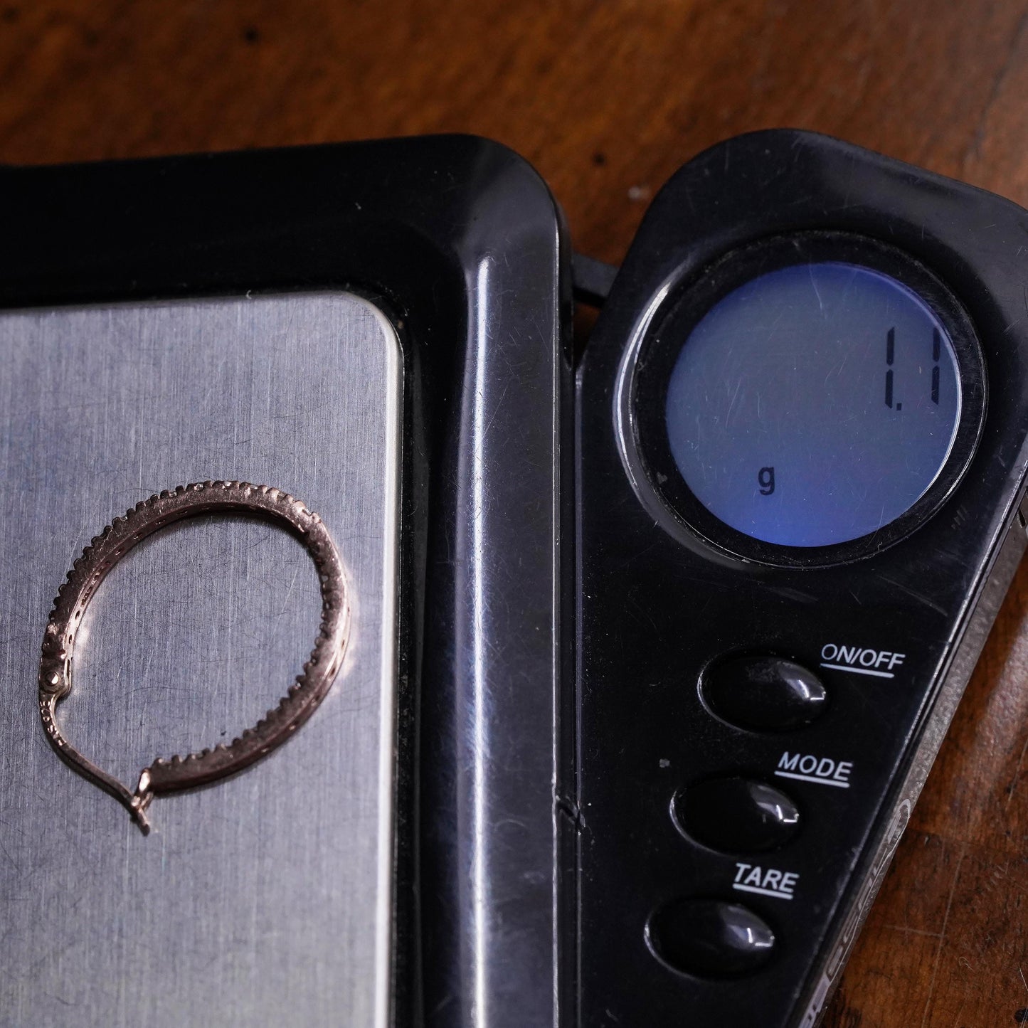 0.75", rose gold over sterling silver loop single earring, primitive hoop cz