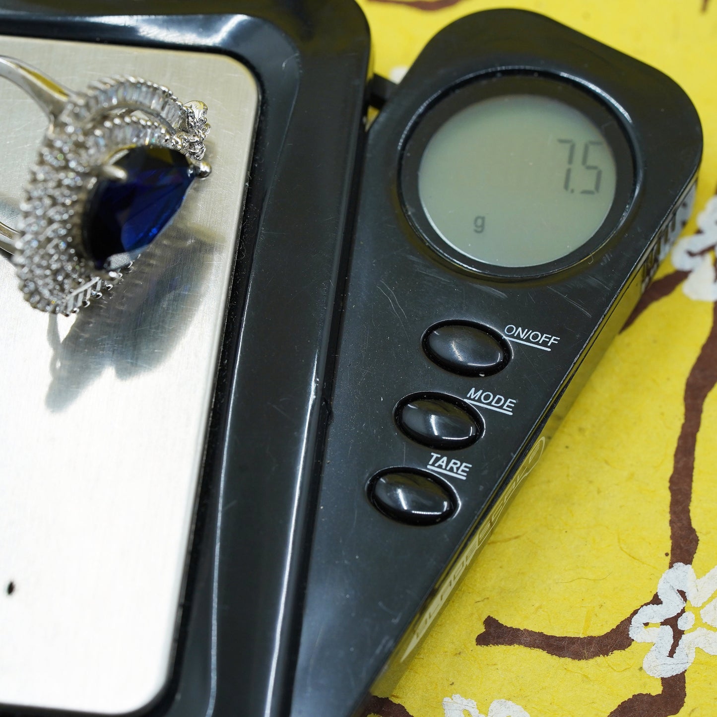 Size 6, Sterling silver handmade ring, 925 band with teardrop blue sapphire