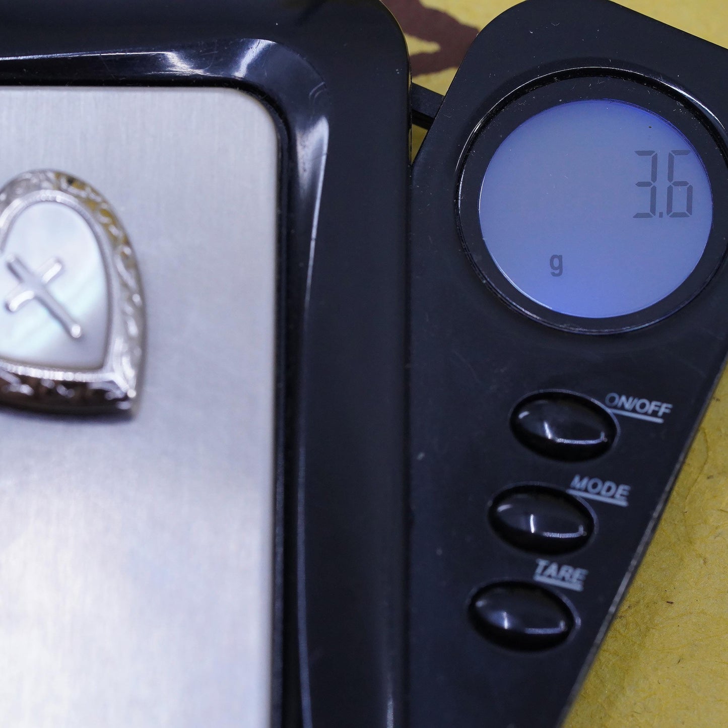 VTG Sterling silver pendant, 925 heart photo locket cross and mother of pearl