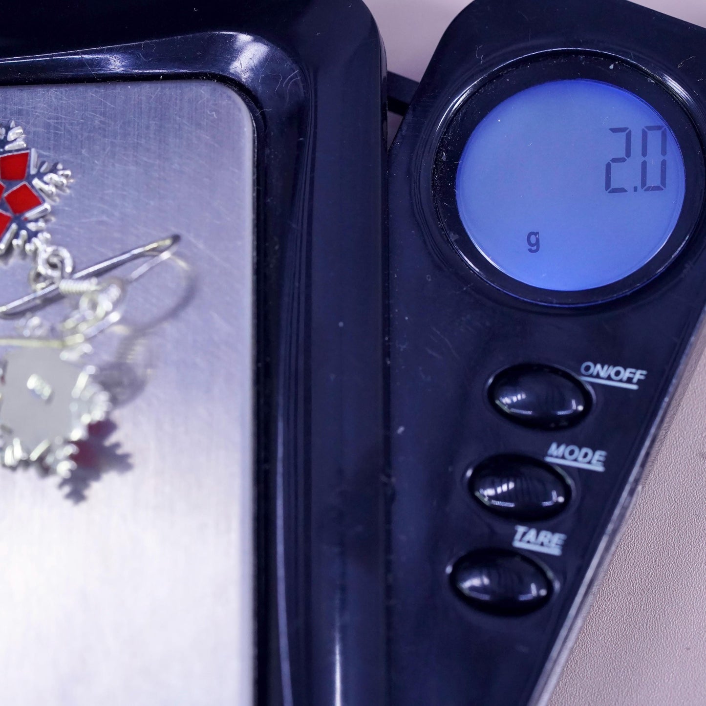 Vintage sterling silver handmade earrings, 925 hooks red enamel snowflake drops