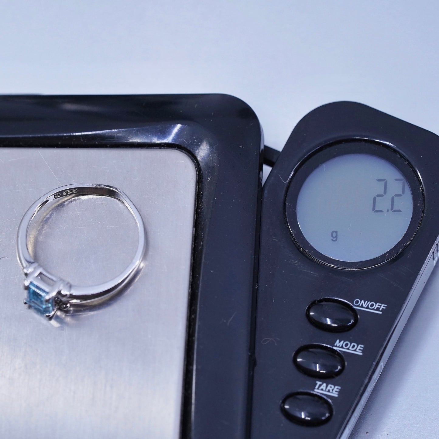 Size 8, vintage Sterling 925 silver handmade ring with blue topaz