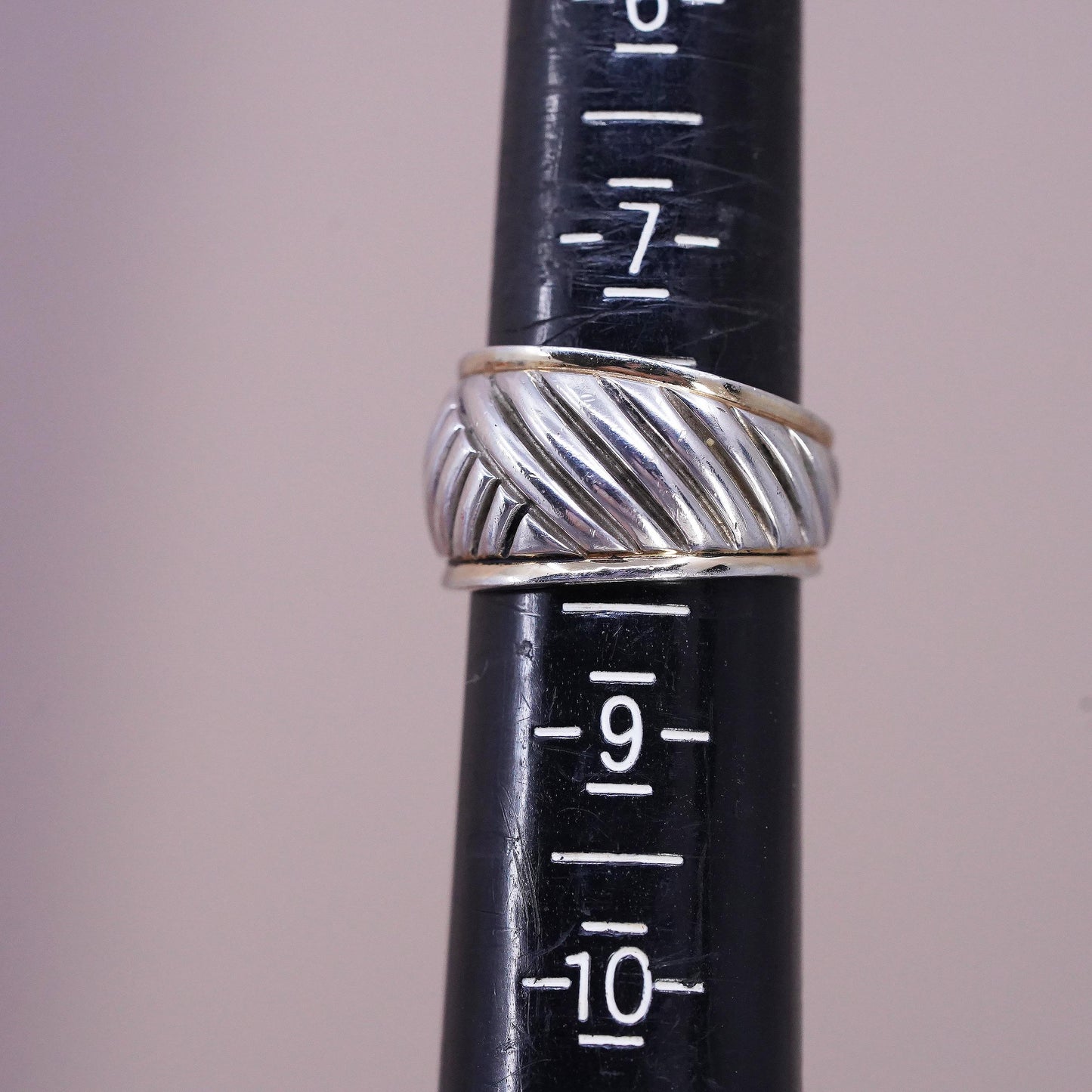 Size 7.5, vintage Sterling 925 silver handmade ribbed cable textured ring band