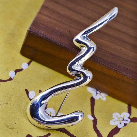 3” Vintage handmade sterling 925 silver long tornado brooch pin