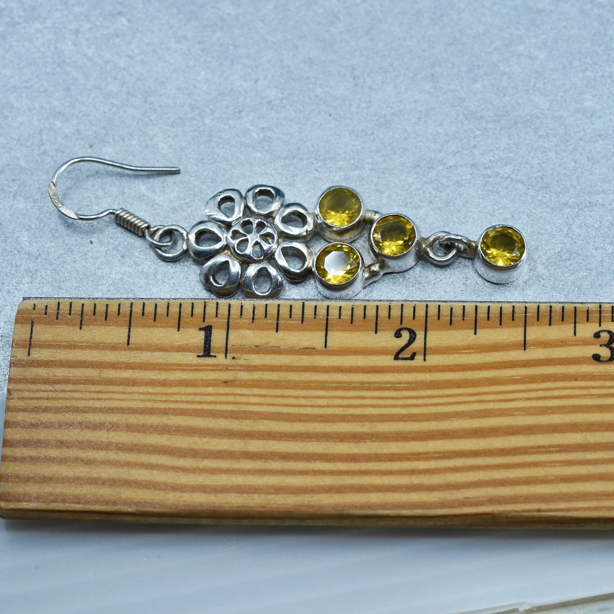 Vintage Sterling 925 silver handmade flower earrings with citrine