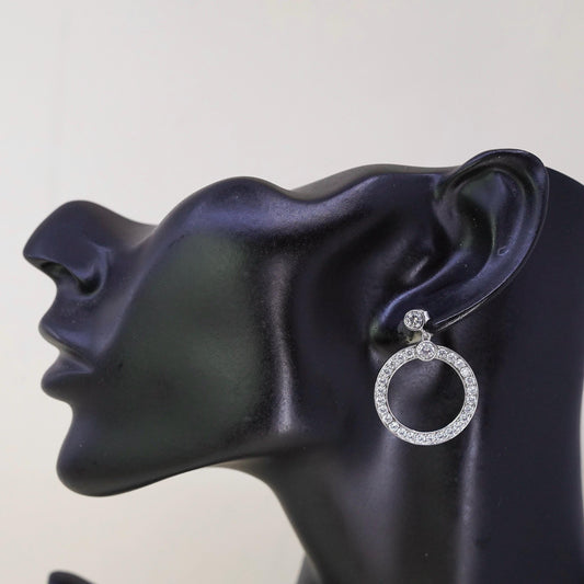 Vintage Sterling 925 silver handmade earrings, circle cluster Cz dangles