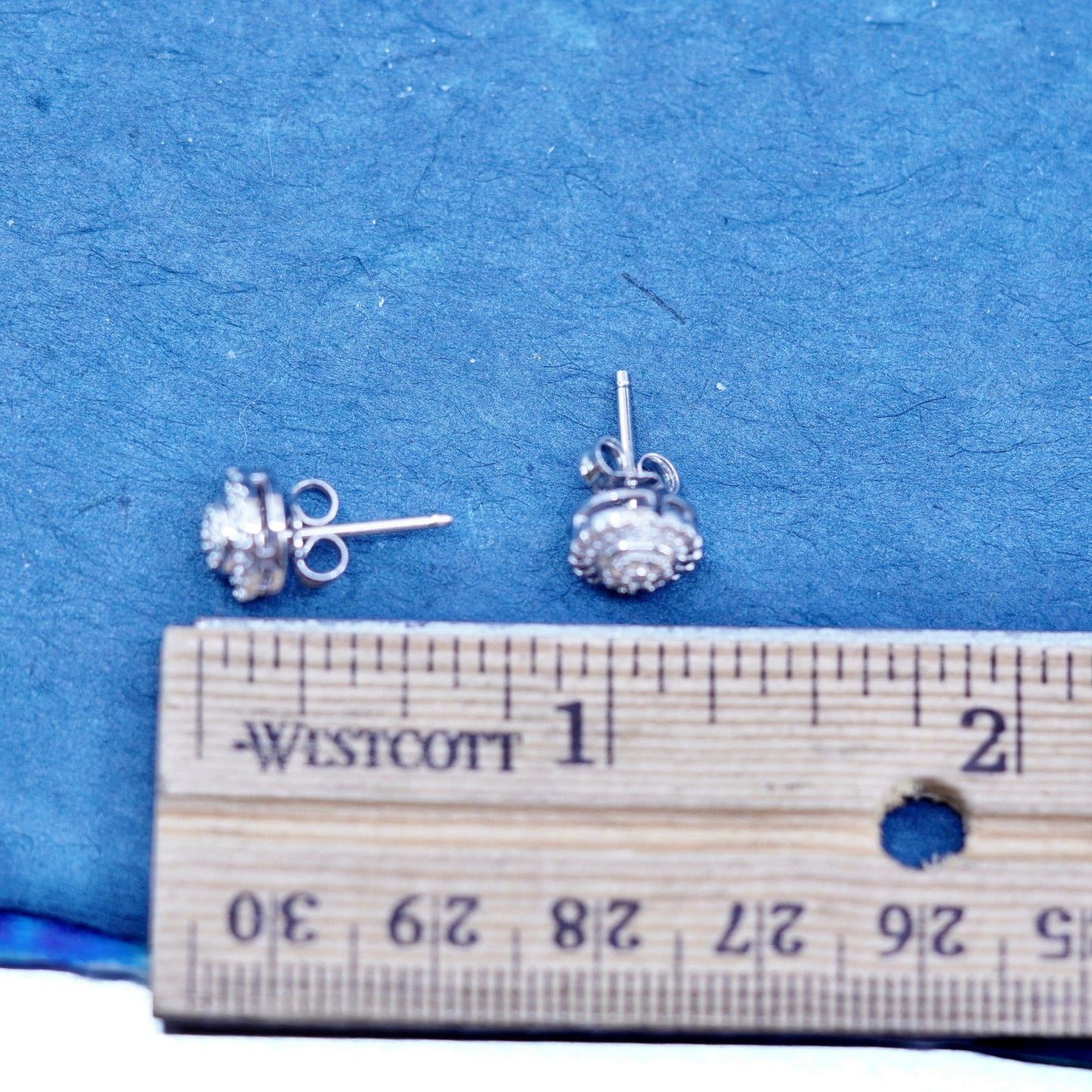 Vintage sterling silver handmade earrings, 925 studs with cluster diamond inlay