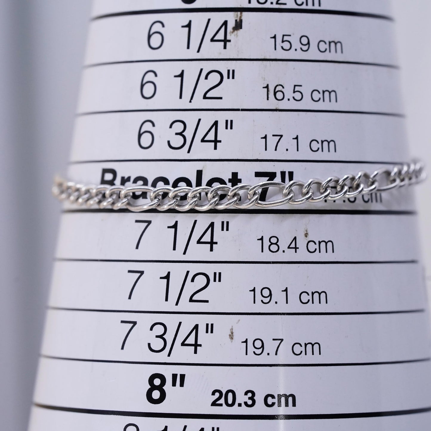 7” 4mm, Vintage Italian sterling 925 silver bracelet, figaro chain