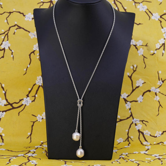 16+2", sterling silver necklace, 925 popcorn chain freshwater pearl pendant