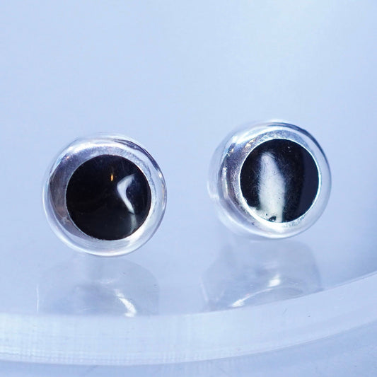 Vintage Sterling 925 silver handmade black onyx earrings, studs