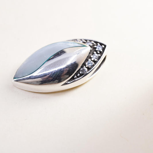 Vintage sterling 925 silver handmade pendant with mother of pearl and Cz