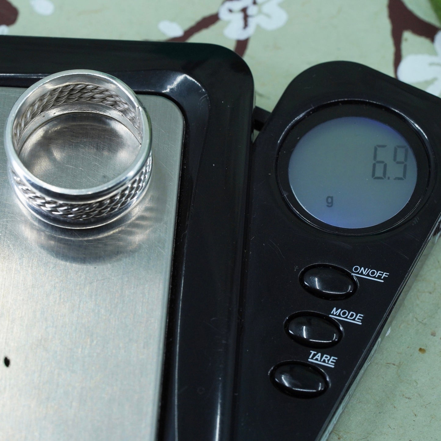 Size 8, vtg sterling silver handmade statement ring, 925 cable textured band