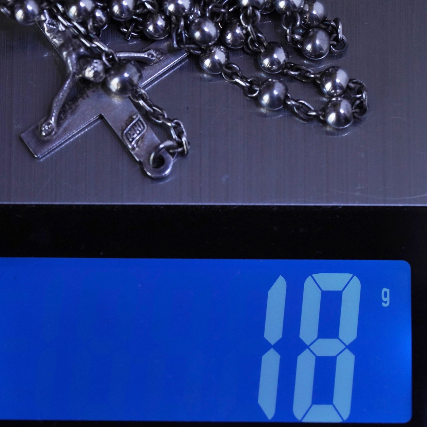 24”, Georgia sterling silver rosary necklace circle chain Jesus cross beads