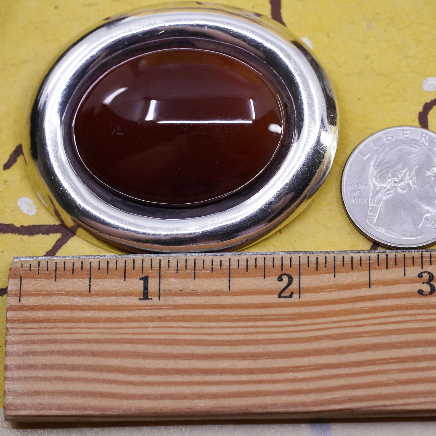 Vintage southwestern Mexican sterling 925 silver huge oval brooch w/ carnelian