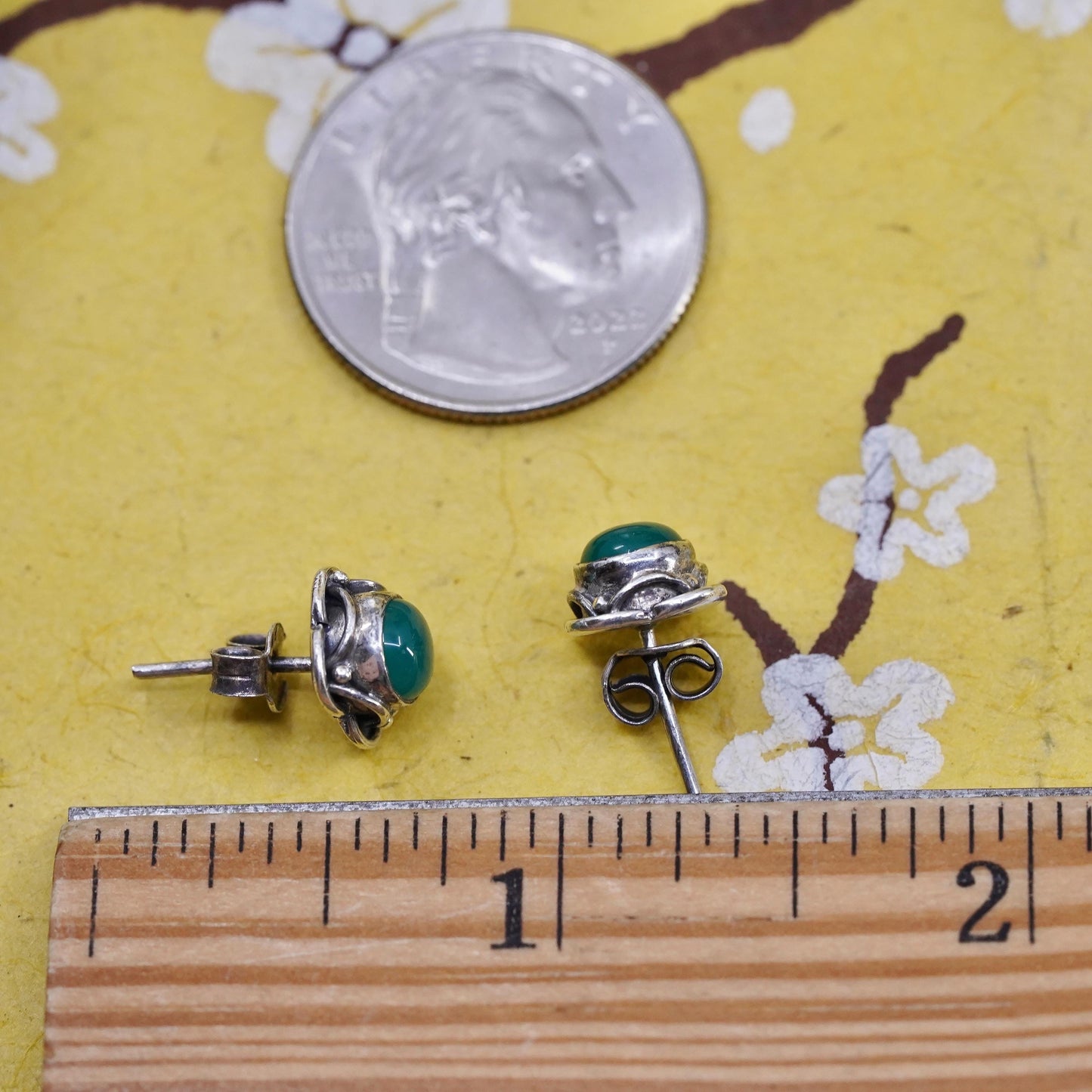 Vintage Sterling Silver 925 handmade studs Earrings jade, southwestern jewelry