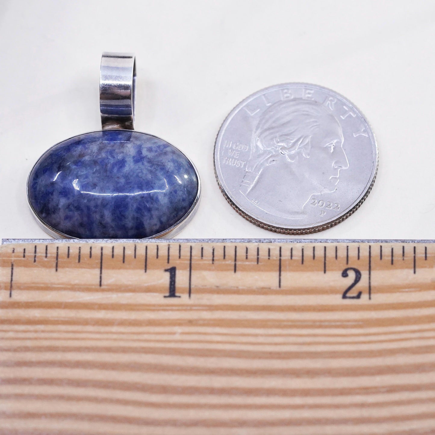 VTG Sterling Silver Blue Sodalite Oval Cabochon Pendant, Modernist 925 Jewelry