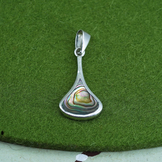 Vintage sterling 925 silver handmade pendant with abalone inlay