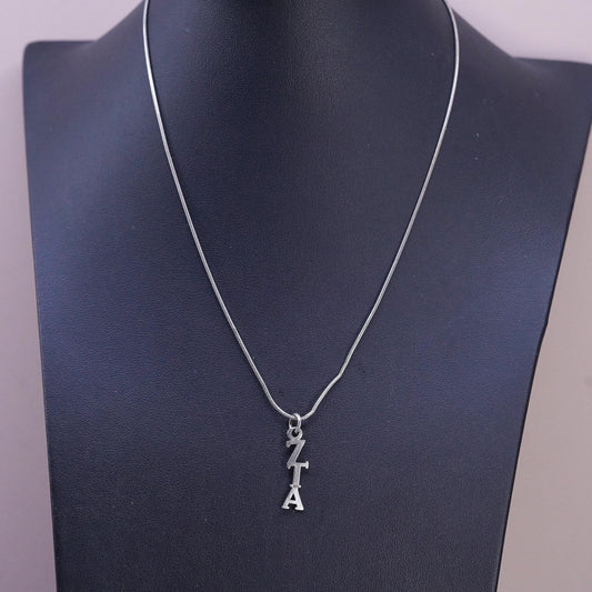 16", Sterling Silver 925 Zeta Tau Alpha ZTA Necklace 925 Greek Letter Charm