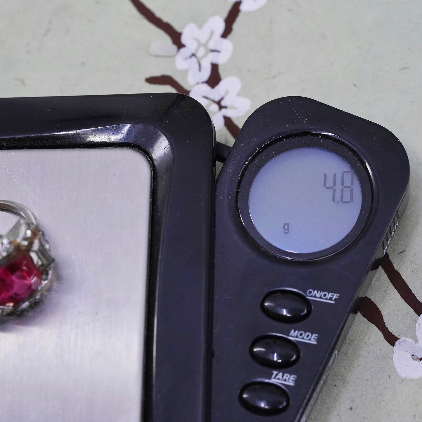 Size 5, 925 Sterling silver ring with pink Rhinestone, engagement ring