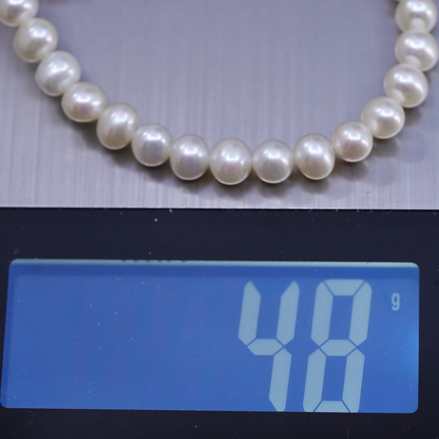 17", Sterling 925 silver double strands necklace 6mm white freshwater pearls