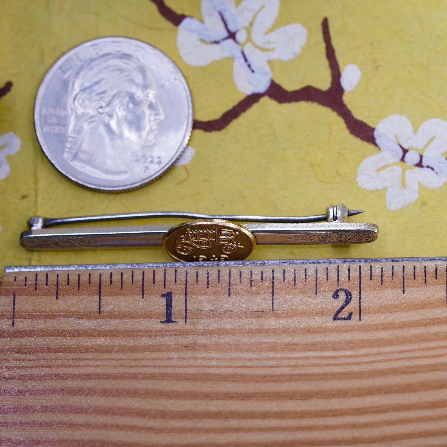 1949 Trockenbrot Baltimore Horse Carriage Brooch, Sterling 925 Silver 14K Gold