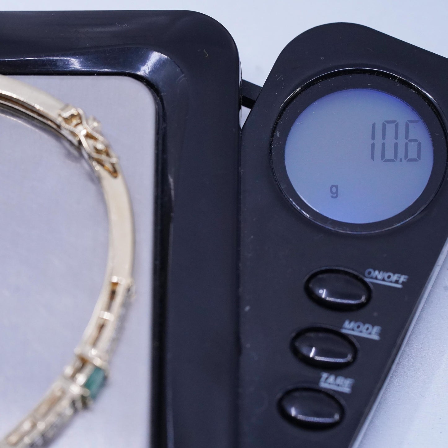 7", vermeil gold over Sterling 925 silver bracelet, hinged bangle jade diamond