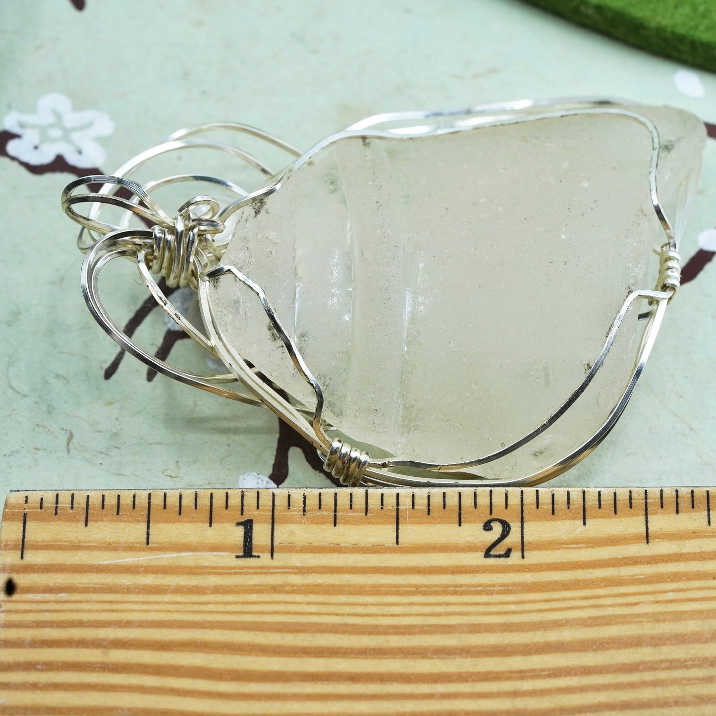 Vintage Sterling silver handmade pendant, 925 wired charm with sea washed glass