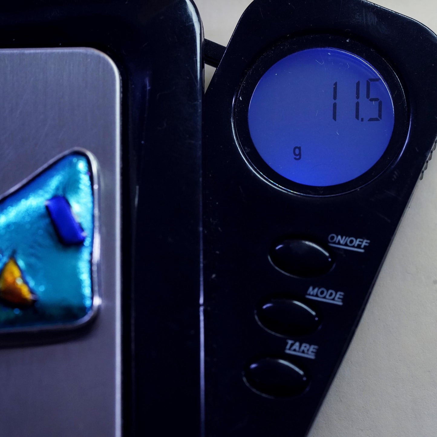 sterling 925 silver with blue metallic dichroic foiled glass triangle pendant