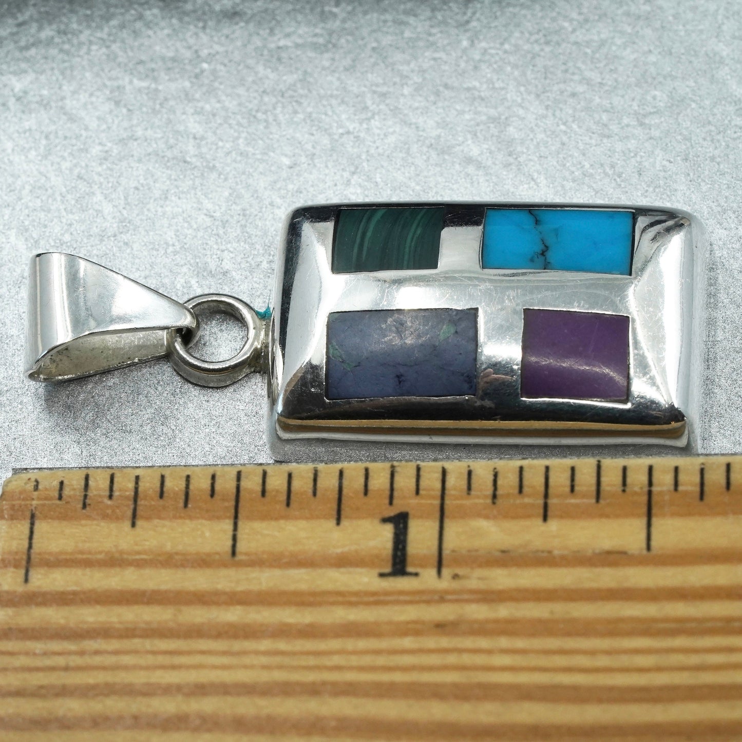 sterling 925 silver handmade regtangular pendant turquoise malachite sodalite