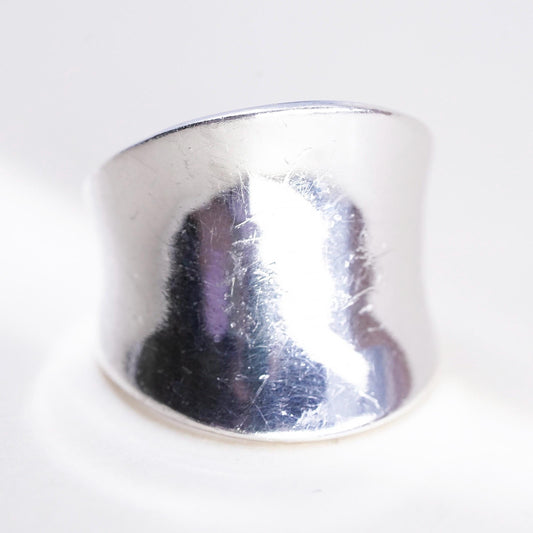 Size 7.5, VTG sterling silver handmade ribbed ring, High polish 925 wide band