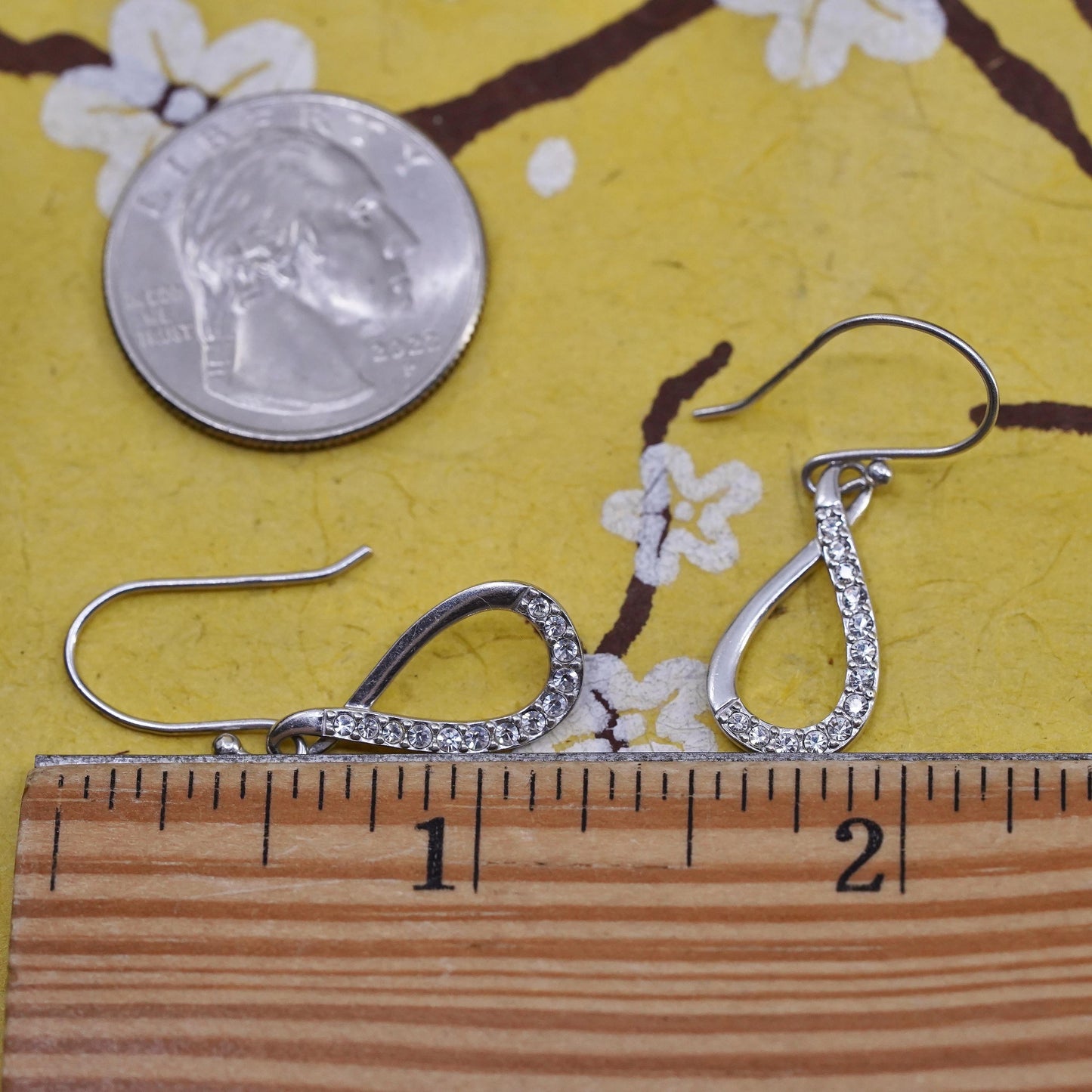 Vintage Sterling 925 silver handmade teardrop earrings with CZ