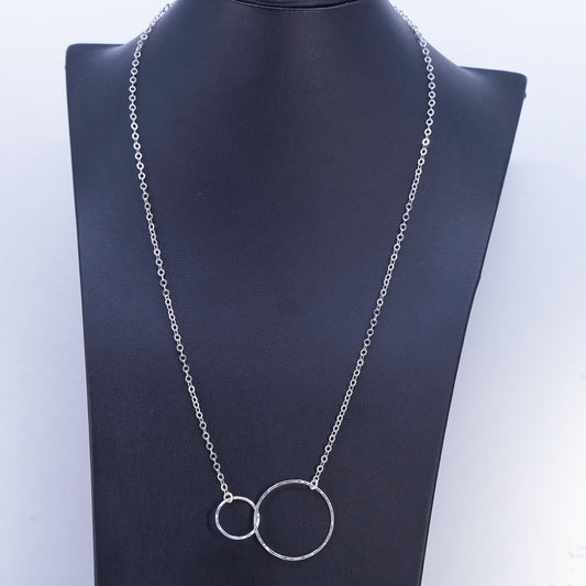 17+3" Italy Sterling 925 silver flatten circle chain necklace entwined pendant