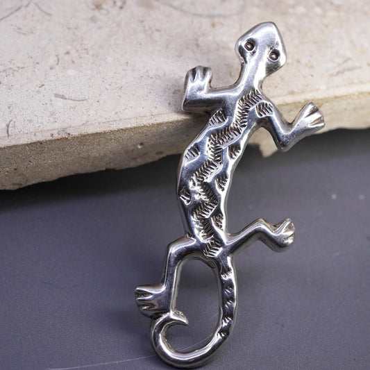 Vintages Native American sterling silver handmade brooch 925 lizard pendant pin