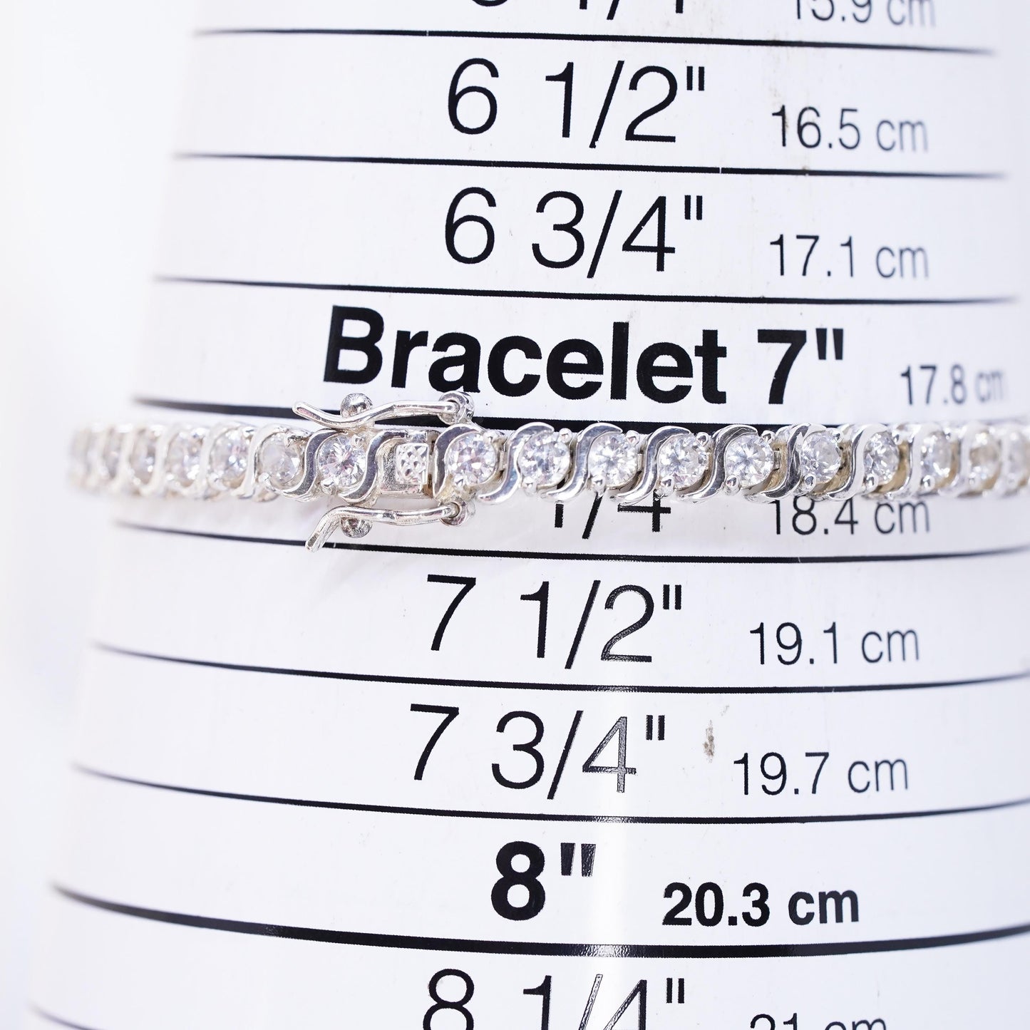7.25", Vintage Sterling 925 silver tennis bracelet with cluster cz