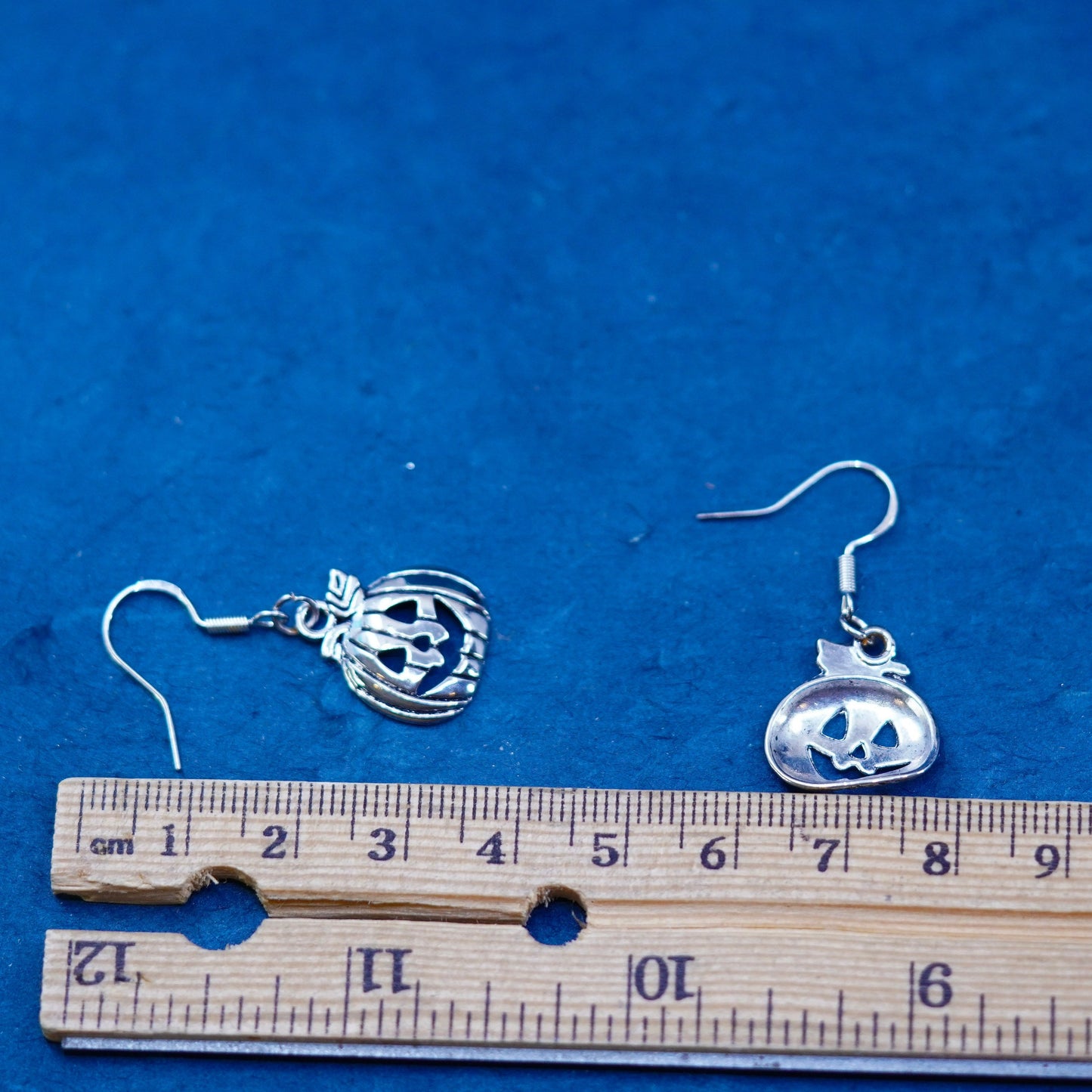 Vintage Sterling silver handmade Halloween earrings, 925 pumpkin dangles