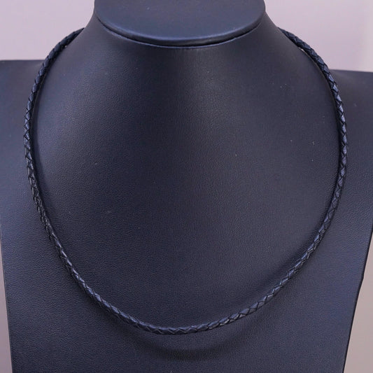 18" 3mm, vintage Sterling Silver Multi Strand woven braided Leather Necklace