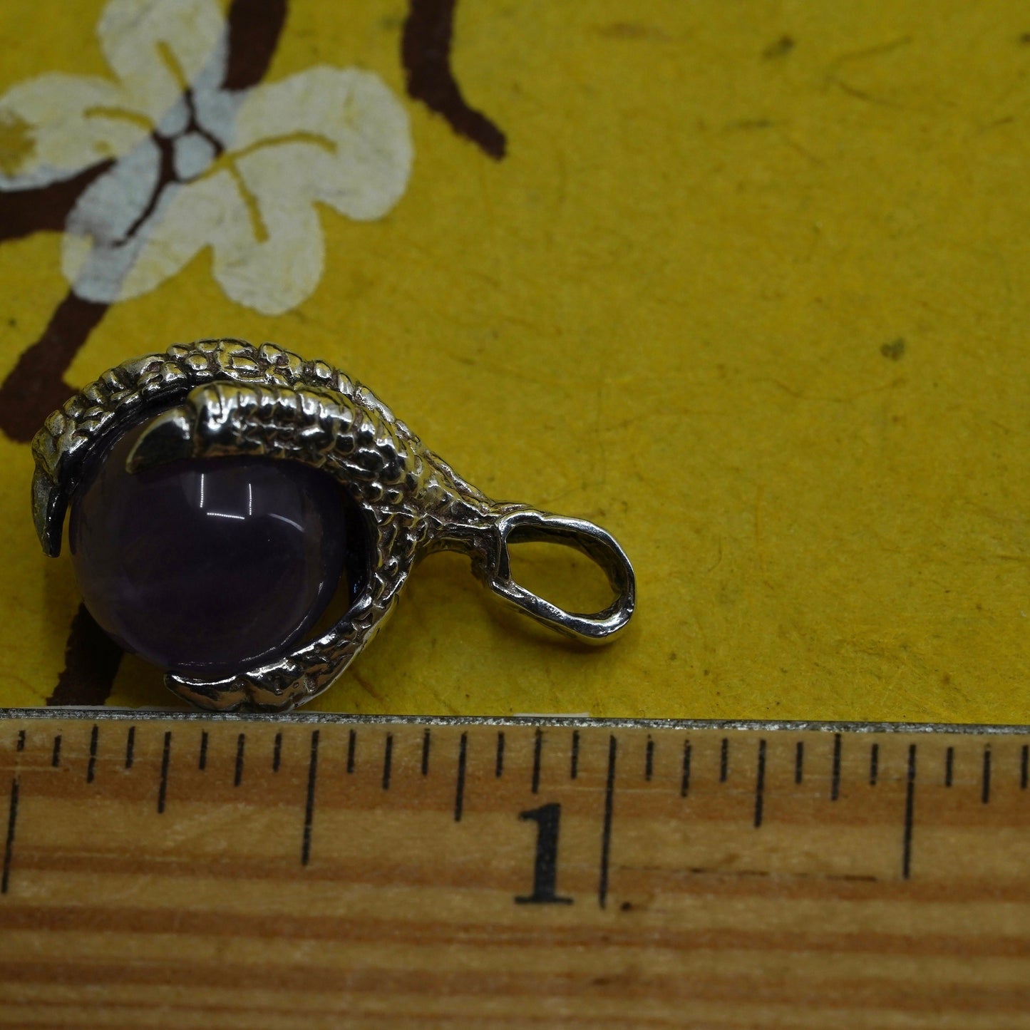 Sterling silver handmade pendant, solid 925 dragon claw pendant with amethyst