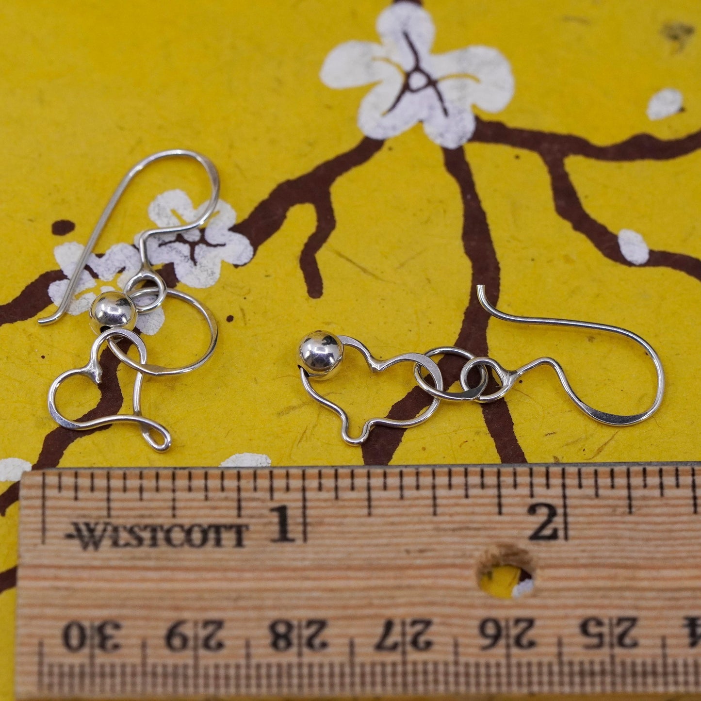 Vintage Sterling silver handmade earrings, 925 heart with beads