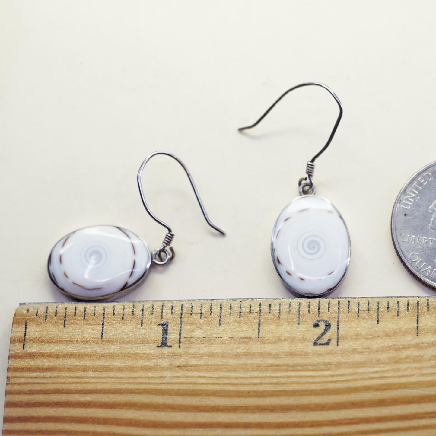 Vintage Sterling 925 silver handmade earrings with shiva eye snail shell beads