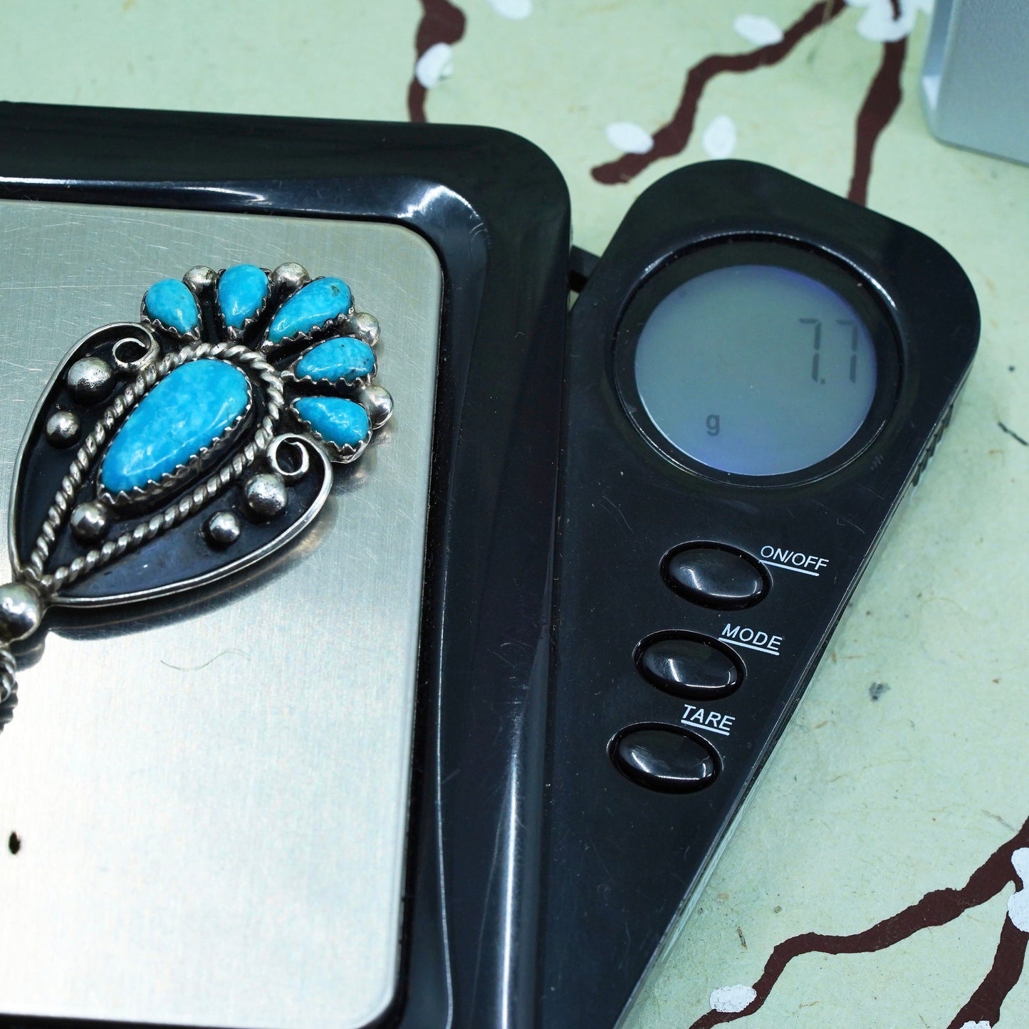 Native American R. Charley sterling 925 silver teardrop pendant with turquoise