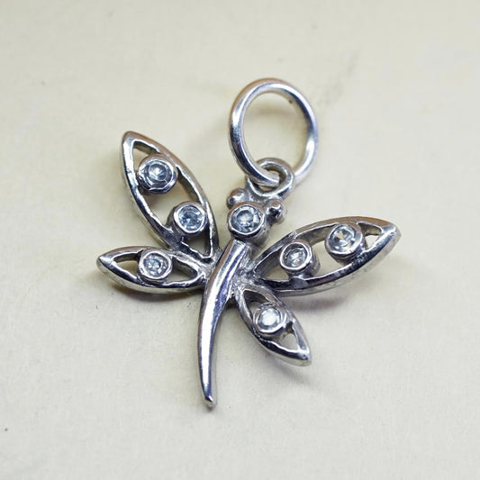 Vintage sterling silver pendant, 925 butterfly with cz