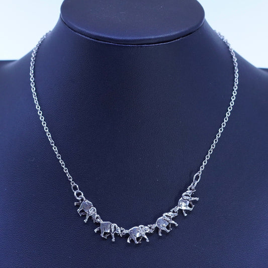 14”, Sterling 925 silver handmade circle chain necklace with elephant pendant
