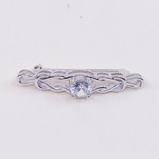 Vintage sterling silver handmade brooch, solid 925 silver entwined knot pin with Cz detail, simple, modern, stamped 925