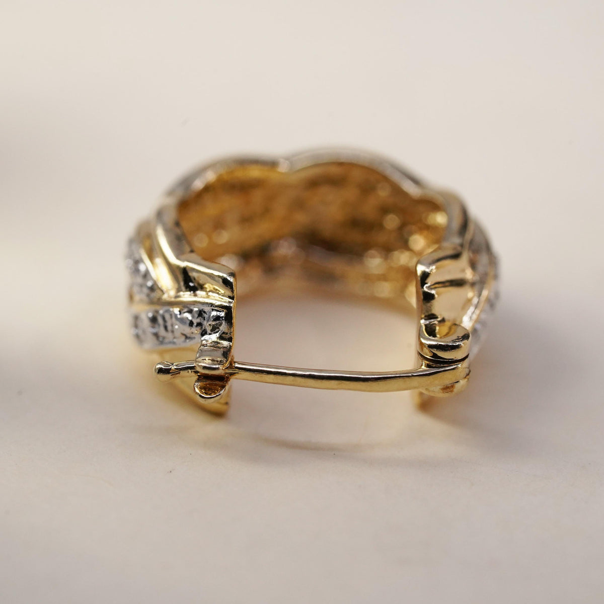 0.5", Vintage vermeil gold over sterling silver single earring, hoop diamond