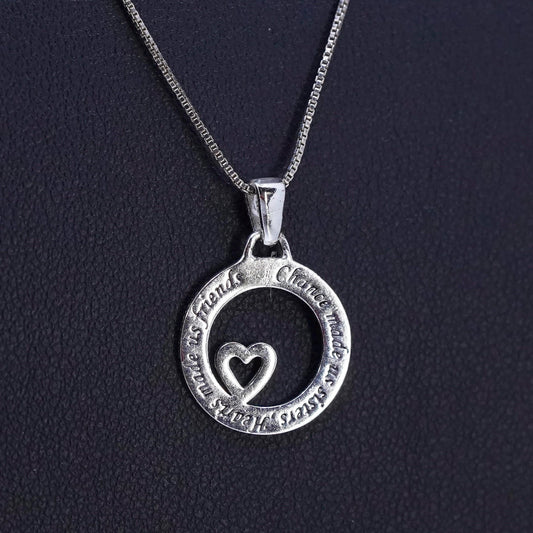 18", Sterling 925 silver pendant necklace circle heart pendant sisters friends