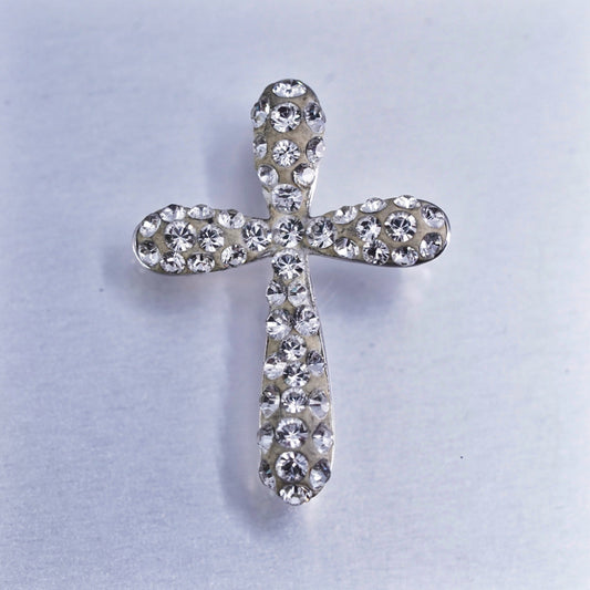 vintage sterling 925 silver cross pendant with cluster Cz